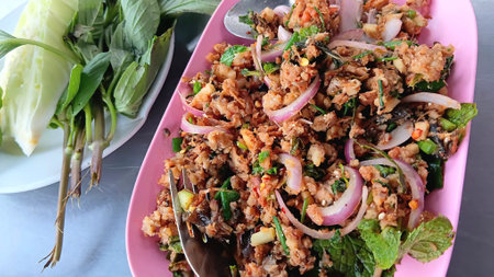 Spicy Catfish Salad at The Street Food Marketの写真素材