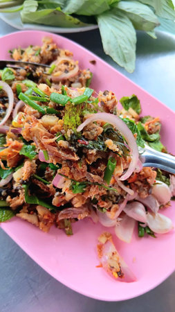 Spicy Catfish Salad at The Street Food Marketの写真素材