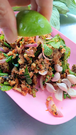 Spicy Catfish Salad at The Street Food Marketの写真素材