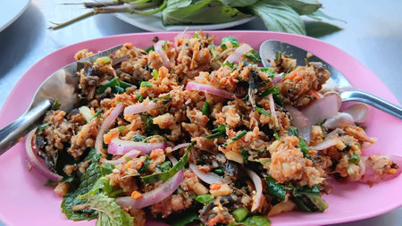 Spicy Catfish Salad at The Street Food Marketの写真素材