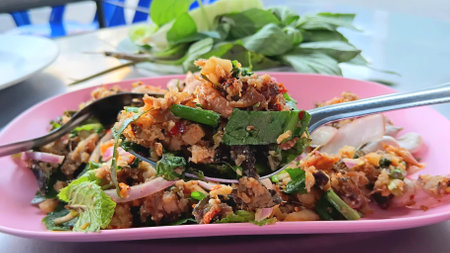 Spicy Catfish Salad at The Street Food Marketの写真素材