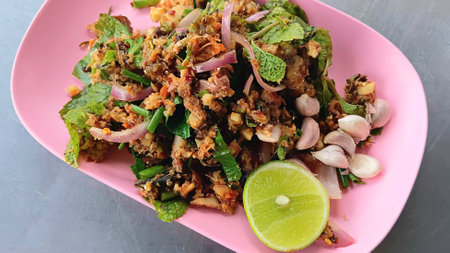 Spicy Catfish Salad at The Street Food Marketの写真素材