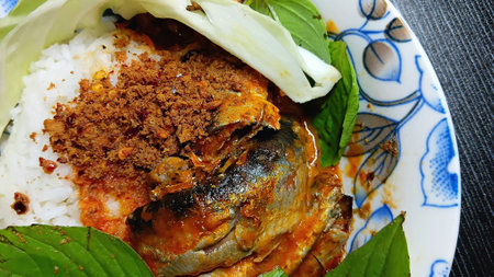 Canned Mackerel Fish and Chili Paste on Riceの写真素材