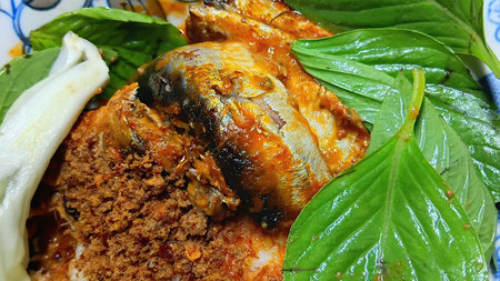 Canned Mackerel Fish and Chili Paste on Riceの写真素材