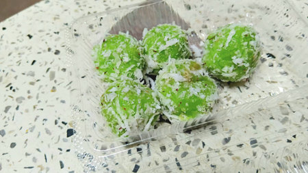 Thai Coconut Balls in Plastic Boxの写真素材