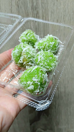 Thai Coconut Balls in Plastic Boxの写真素材