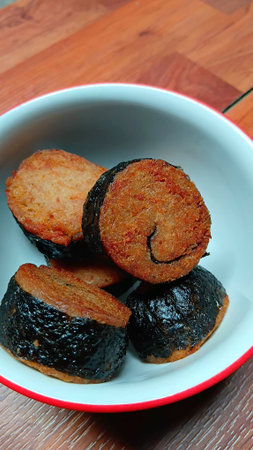 Fried Seaweed Wrapped Textured Vegetable Protein for Vegetarian Festivalの写真素材