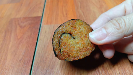 Fried Seaweed Wrapped Textured Vegetable Protein for Vegetarian Festivalの写真素材