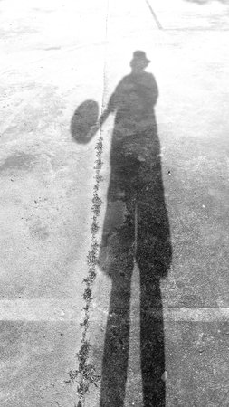 Shadow of person on basketball court as black and white toneの写真素材