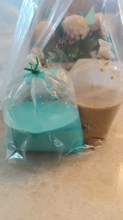 Blue Coffee in Plastic Bagsの写真素材