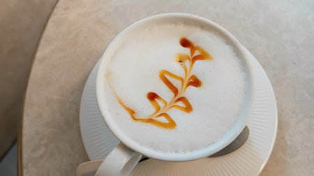 Hot Fresh Milk at Cafeの写真素材