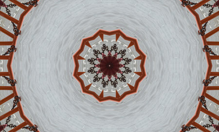 The kaleidoscope of the long white chair at the rear of ferry with  red and white life buoy.