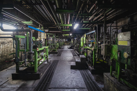 The passageway under the industrial area was filled with oil. Pipes and measuring systems