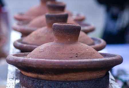 Traditional clay pancakes pottery (Wajan Serabi) from Java, Indonesia, selected focusの写真素材