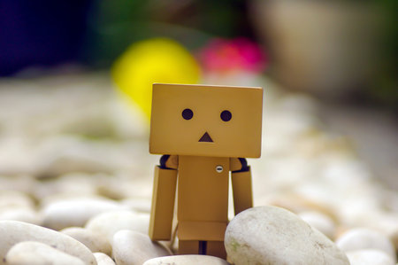 A cardboard in the garden  with a bokeh background selected focus