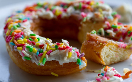 A sweet donut with colorful sprinkle, shallow focus