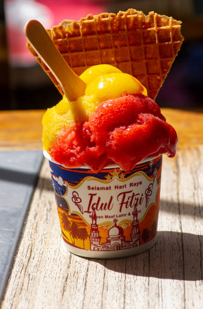 Colorful Ice Cream with wooden spoon