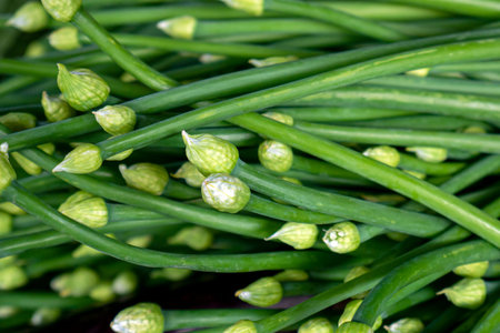 A pile of Bunga Bawang or Onion Flower in the traditional market in Yogyakarta, Indonesia