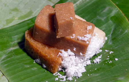 Wajik ketan, Tawonan, Jadah, Indonesian traditional food made from processed glutinous rice sprinkled with grated coconutの写真素材