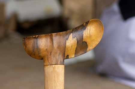Frame of Keris, kris, ceremonial knife, asymmetrical dagger sheath from the Java island, Indonesia, made from Timoho, Guest tree (Kleinhovia hospita L.) woodの写真素材