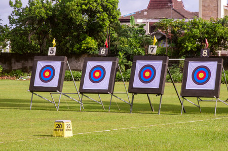 The archery targets, bulls eyes on a field match in Yogyakarta, Indonesia.