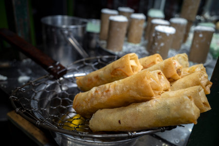 Lumpia, traditional spring roll skin snack from Indonesia, Philippines and Asian countries.