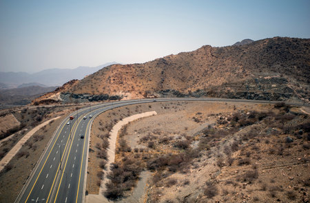 Aerial view of Al Hada Road, Taif City, near Mecca, Saudi Arabia.の写真素材