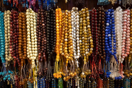 Colorful prayer beads in a market near Medina City, Saudi Arabia, in hajj season.の写真素材