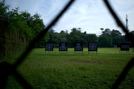 The archery targets, bulls eyes on a field match in Yogyakarta, Indonesia.の写真素材