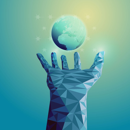 polygon hand, technological abstract,のイラスト素材