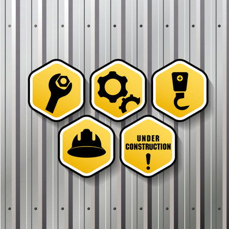industrial sign with factory fence backgroundのイラスト素材
