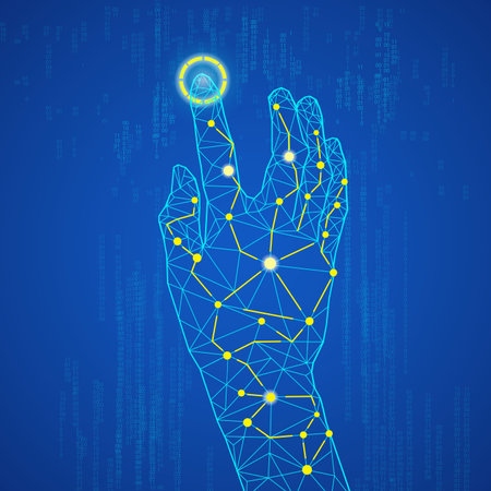 abstract cyber technology, wireframe hand, digital technologyのイラスト素材
