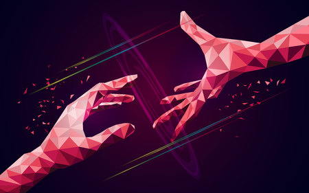 polygon hand, technological abstract,のイラスト素材