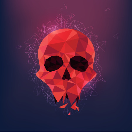 low poly skull; polygon head with stlylistic backgroud; abstract polygonal backdropのイラスト素材