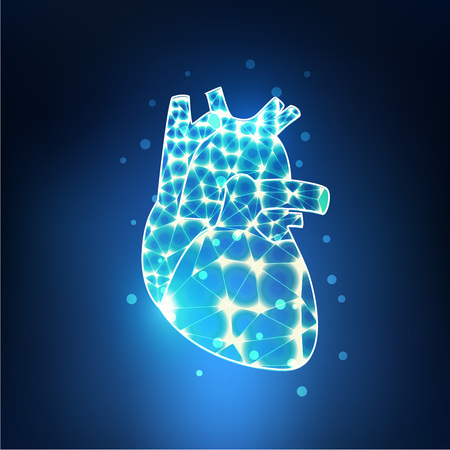 heart in electronical looks, blueprint of heart; lighting heart in technology looksのイラスト素材