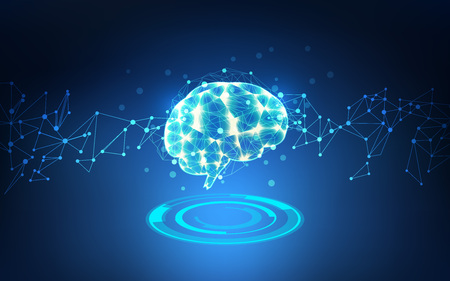 graphic of a brain in technological look; abstract technological health care; science blue print; futuristic backdrop; digital blueprint of brain; 3D body part of humanのイラスト素材