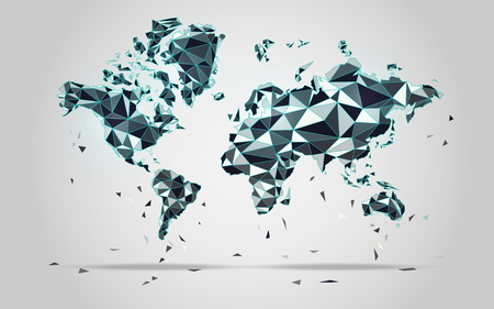 World map in polygonal style; polygon elements for info graphics; falling apart worl mapのイラスト素材