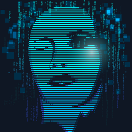abstract digital female face, virtual and futuristic backdrop,のイラスト素材