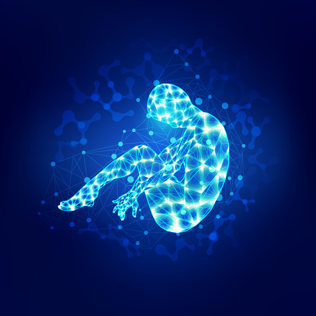 robotic fetus in technology theme, birth of A.I., abstract technological health care; digital blueprint of human; 3D body part of humanのイラスト素材