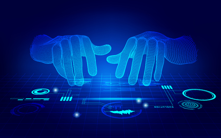 wireframe hand using digital interface, concept of communication worldのイラスト素材