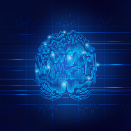 vector of brain cardiogram. Cardiology concept of wave range graph combined with brain shapeのイラスト素材
