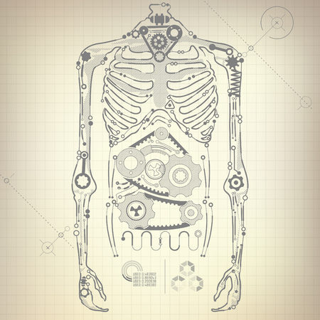 Concept of blueprint of A.I. invention, robot body diagramのイラスト素材