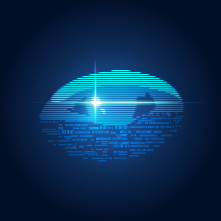 Technology binary eye analysis; digital blueprint of robot; concept of sci-fi objectのイラスト素材