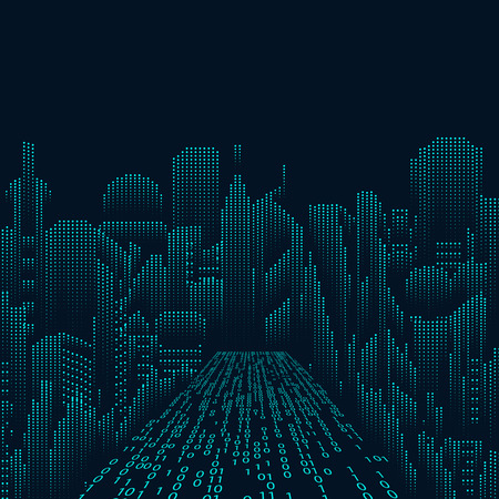 Abstract technology background, digital building in matrix styleのイラスト素材