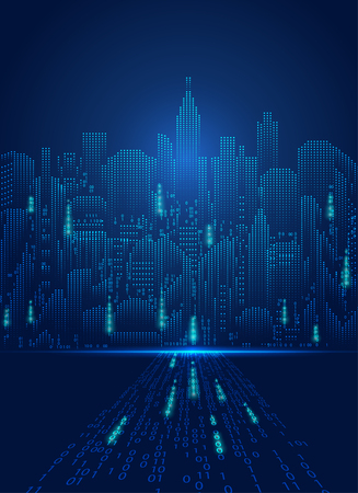 Abstract technology background, digital building in matrix styleのイラスト素材