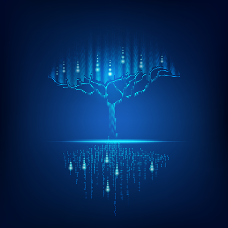 futuristic digital tree with binary rootのイラスト素材
