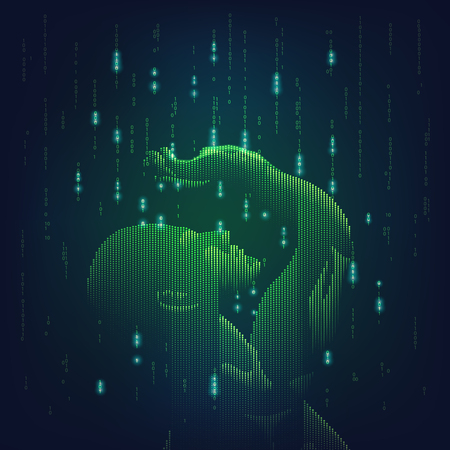 Binary rain and digital man, concept of digital technologyのイラスト素材