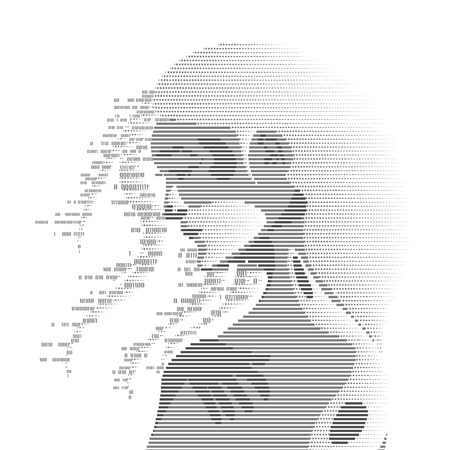 Concept of technology advancement, digital Face Scanning, female face combined with binary codeのイラスト素材