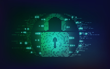 concept of online security, shape of futuristic key combined with binary and program codeのイラスト素材