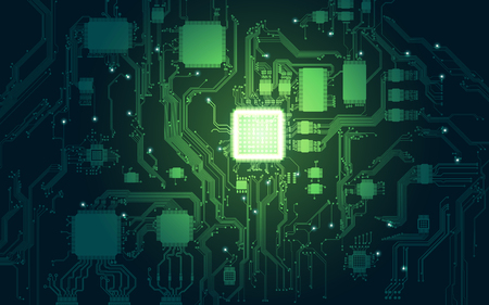 abstract electronic board and cpu background in dark-green toneのイラスト素材
